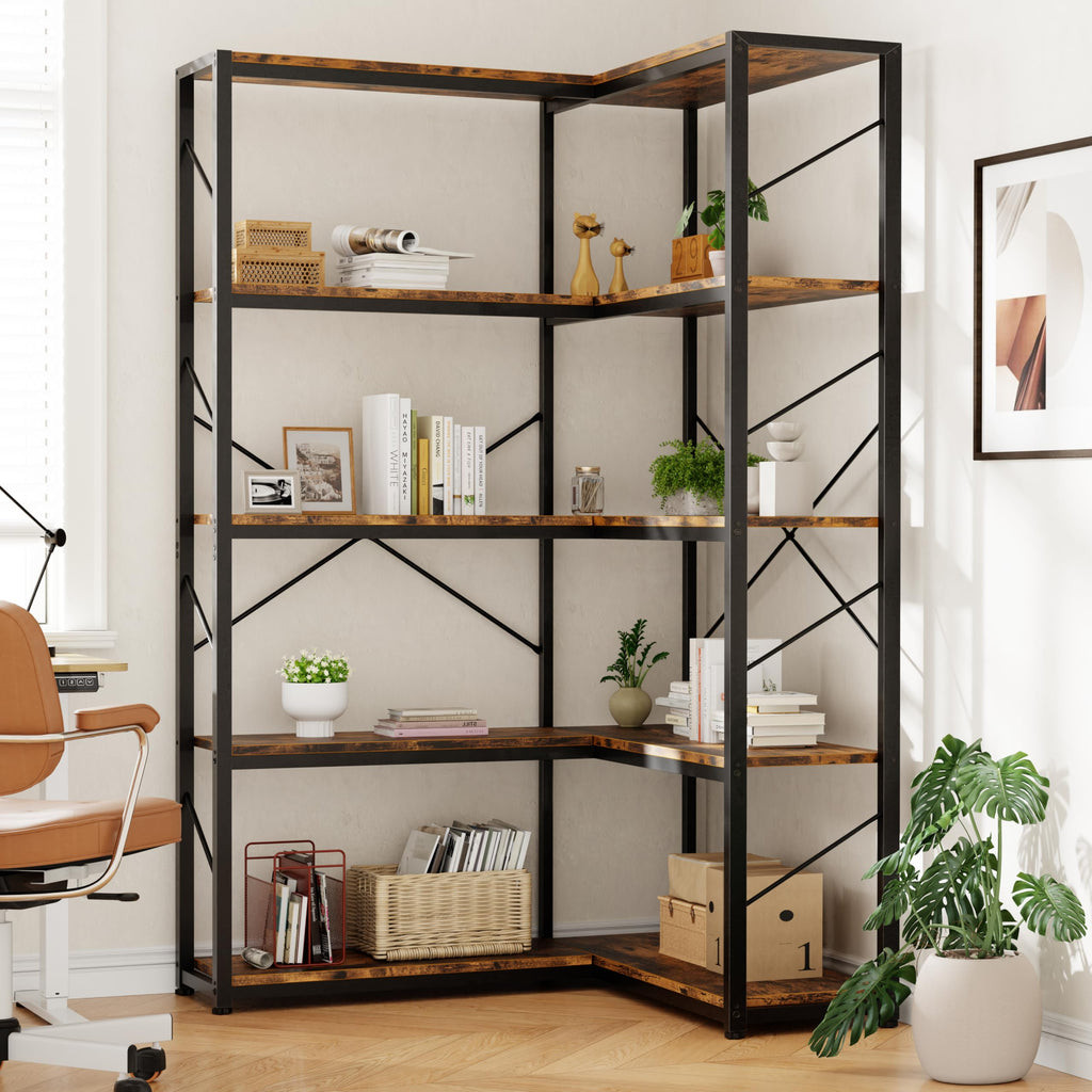 5 Tier L Shaped Corner Bookshelf Y30431