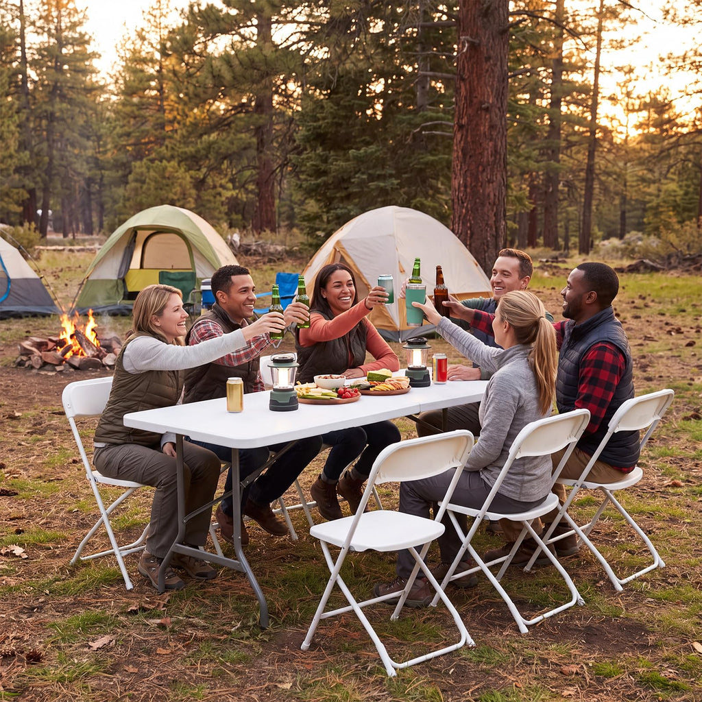6 FT Folding Picnic Table with 6 Folding Chairs White G875