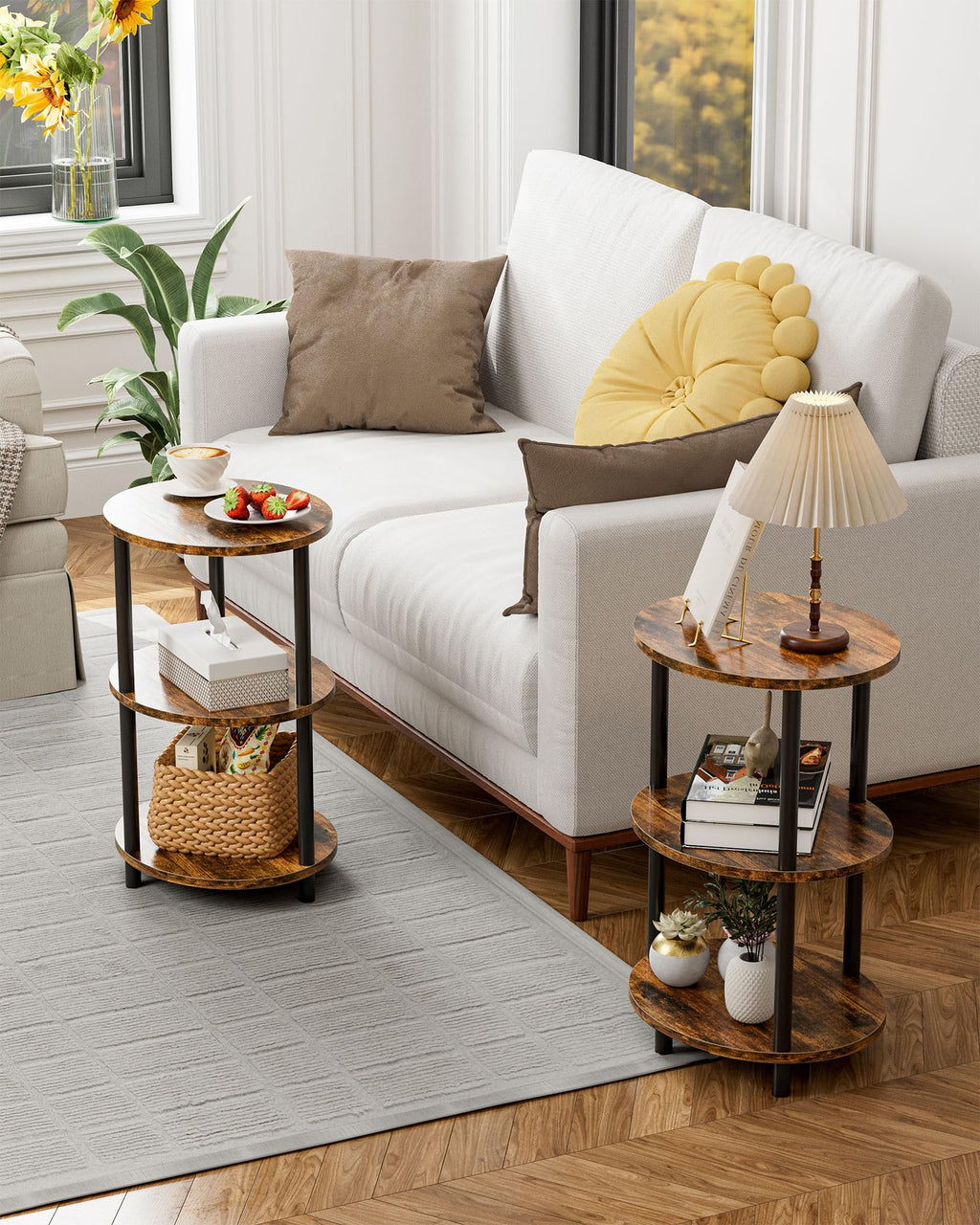 3 Tier Oval Wood and Metal End Table T790095