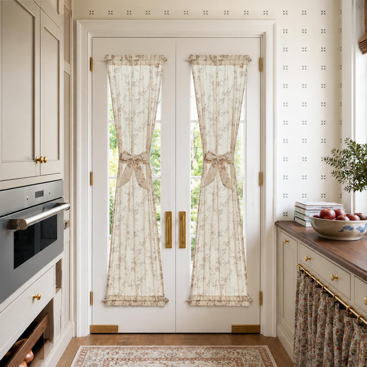 Taupe Linen Floral 72 Inch Rod Pocket Curtains 2 Panels Q244