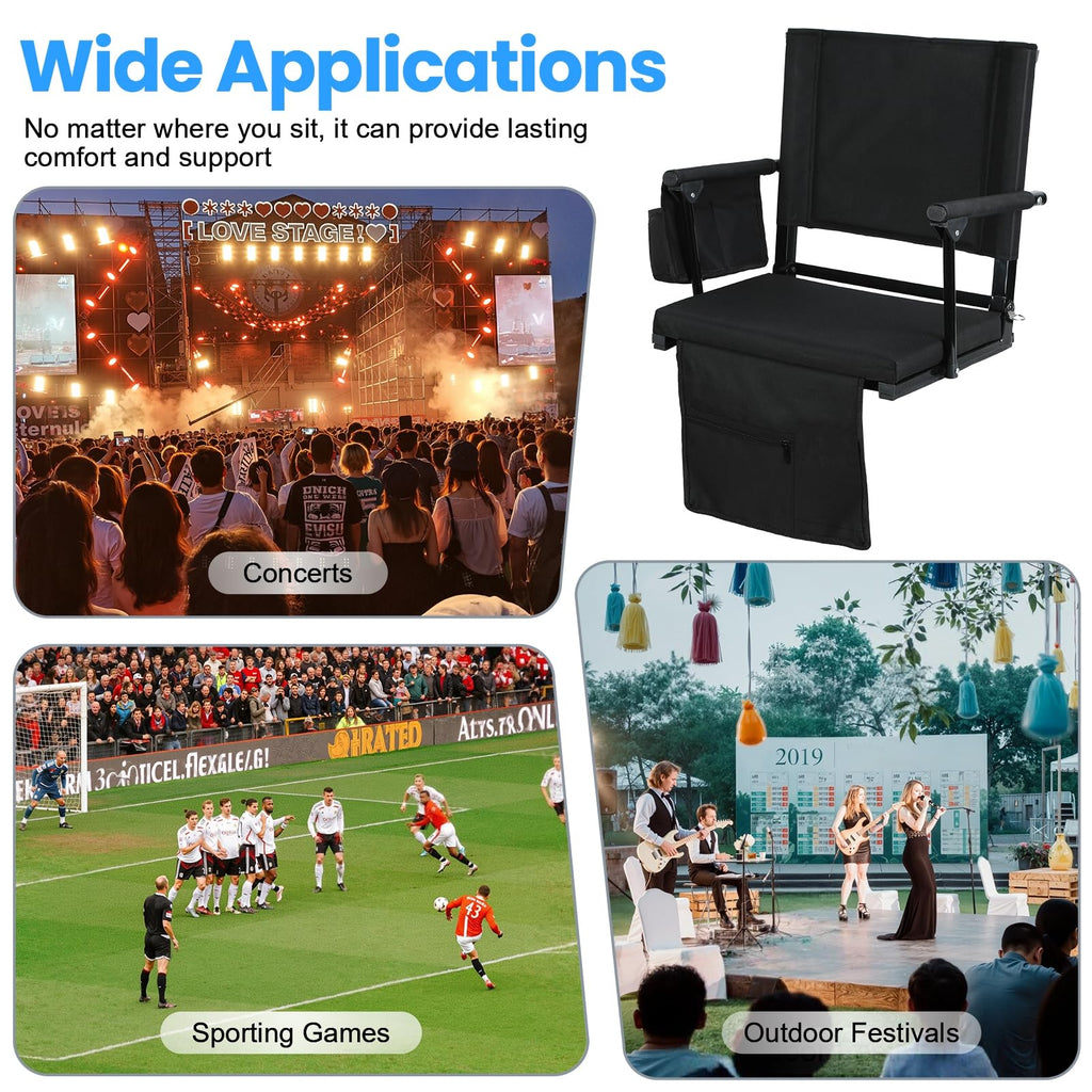 2 Pcs Folding Stadium Seat with Back Support & Cushion Black L25233