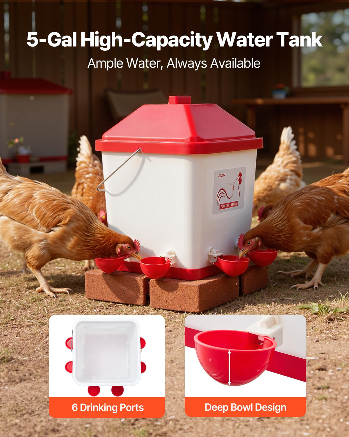 5 Gallon Automatic Chicken Waterer with 6 Water Ports B57645