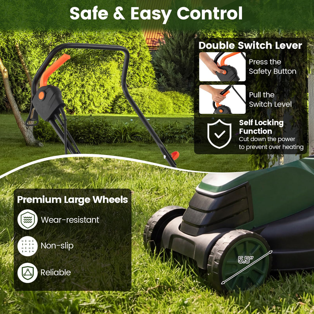14" Corded Electric Push Lawn Mower with Grass Collection Box Q149037