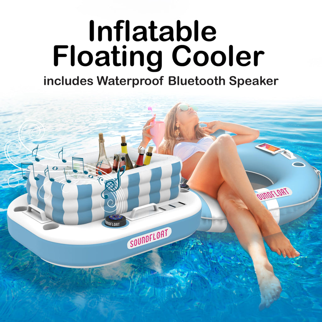 Inflatable Floating Cooler with Lid, Bluetooth Speaker, 6 Cup Holders, 24 Can Capacity Q176