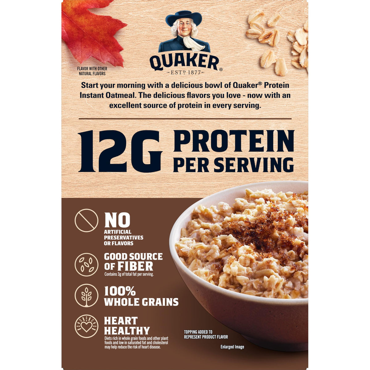 Instant Oatmeal, Maple Brown Sugar, 12g Protein, 2.11 oz Packets, 6 Pack O6123