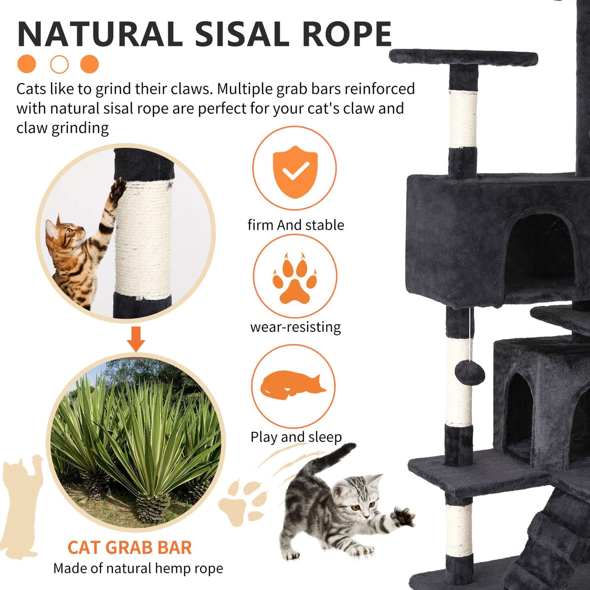 70 Inch Multi-Level Cat Tree with Scratching Post, Condo, Plush Perch K301