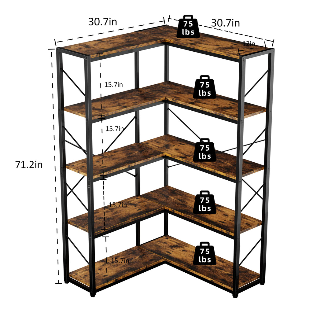 5 Tier L Shaped Corner Bookshelf Y30431