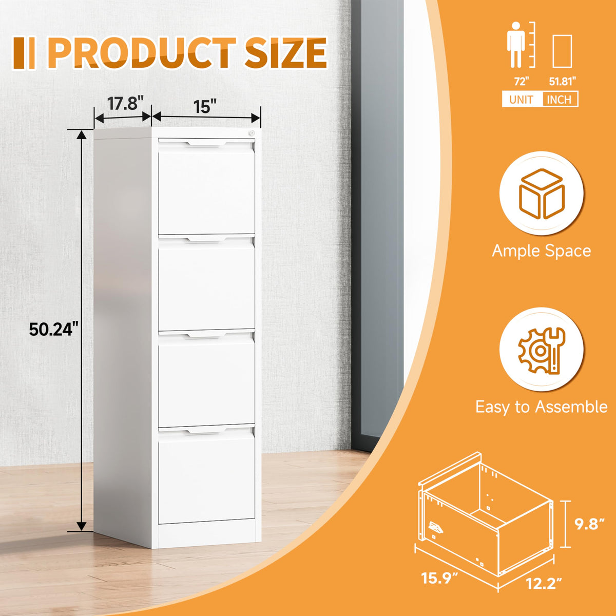 4 Drawer Metal File Cabinet with Lock V702