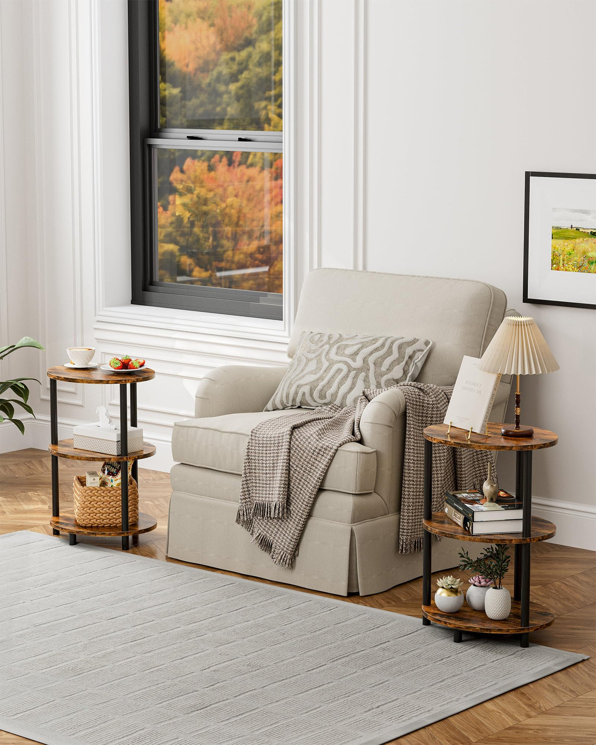 3 Tier Oval Wood and Metal End Table T790095