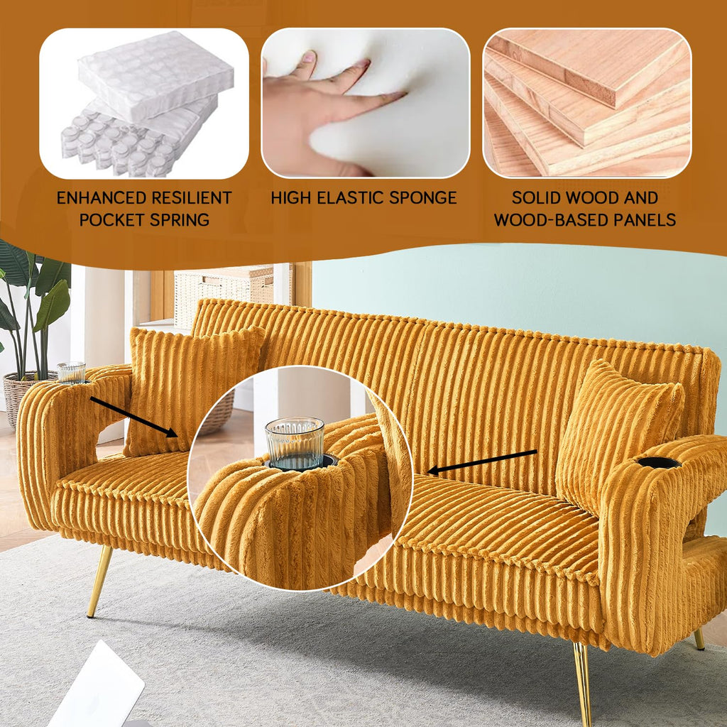 Orange Velvet Convertible Sofa Bed K9978