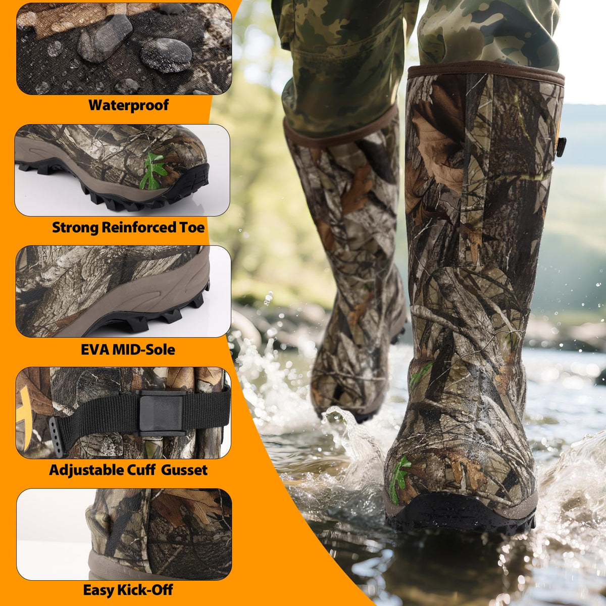 Waterproof Insulated 6mm Neoprene Rubber Hunting Boots M494945