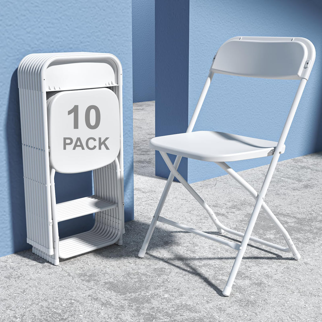 10 Pack White Plastic Folding Chair with Steel Frame N971