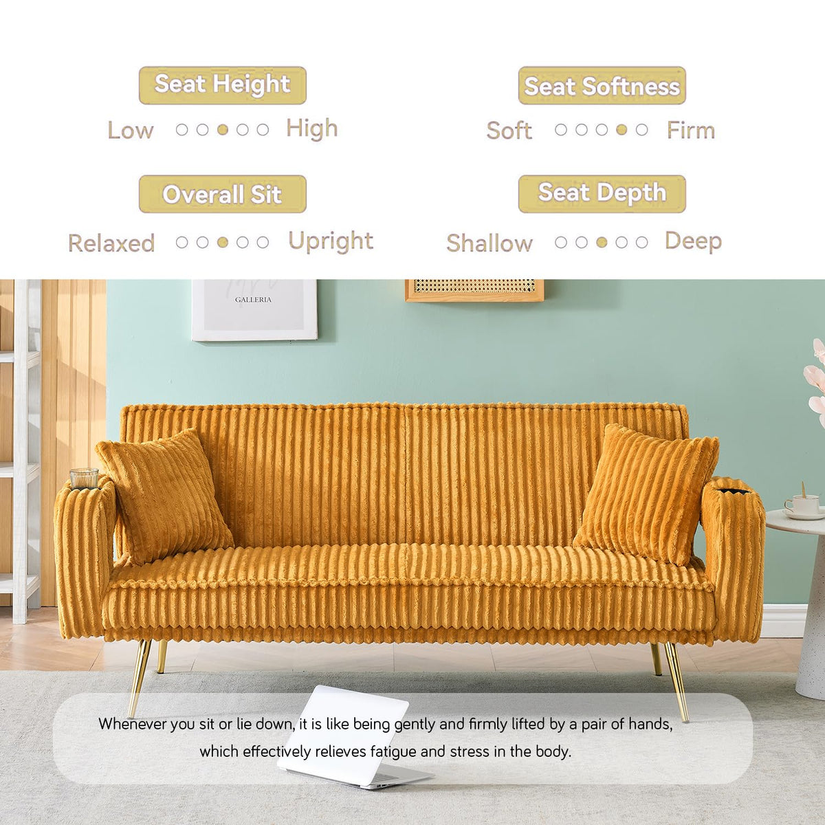 Orange Velvet Convertible Sofa Bed K9978
