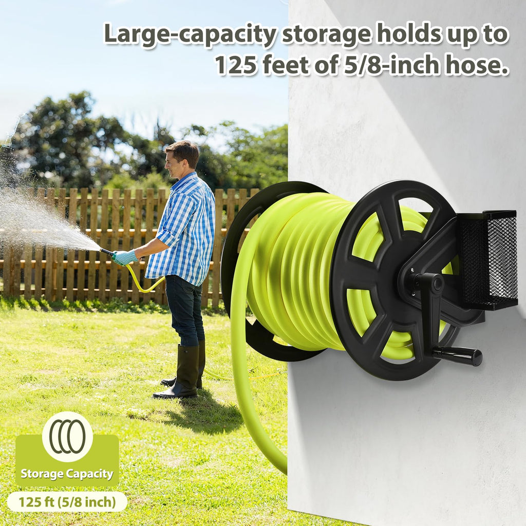Wall Mounted Hose Reel, Holds 125ft of 5/8-Inch Hose, Black U930