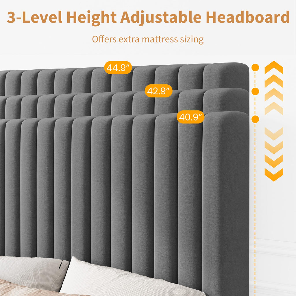Velvet Upholstered Platform Bed with Adjustable Headboard W8147