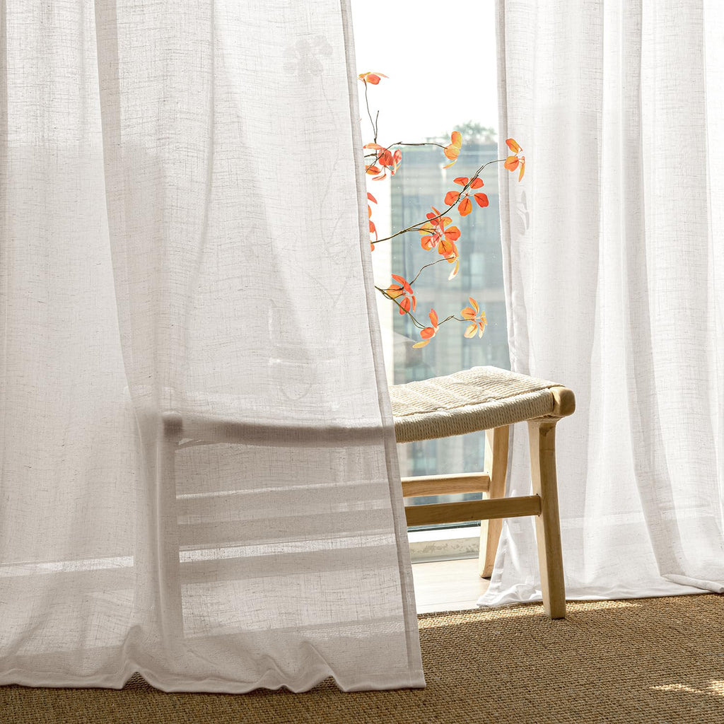 Natural White Semi Sheer Linen Curtains 120 inch 2 Panels S27964