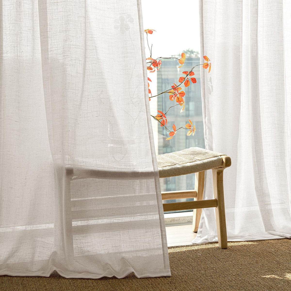 Natural White Semi Sheer Linen Curtains 120 inch 2 Panels S27964
