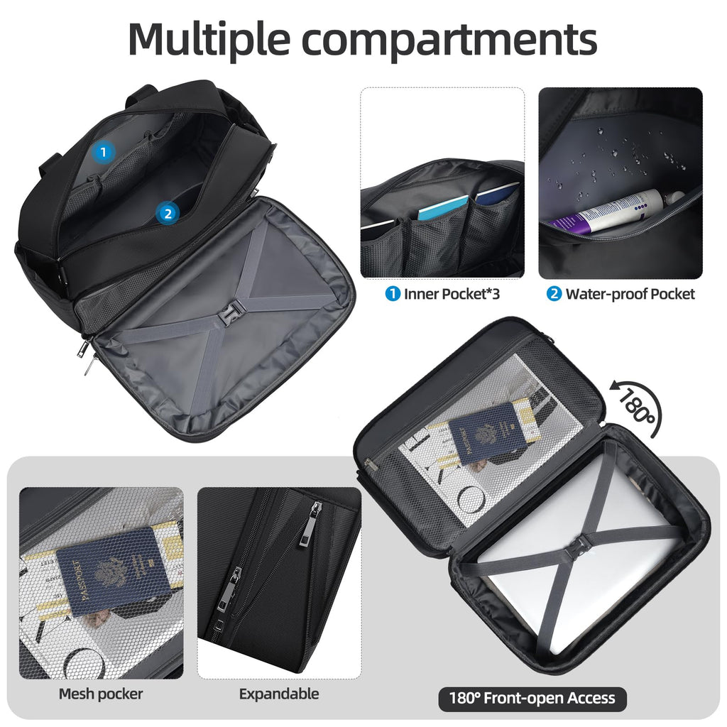 Black Expandable Carry-On Luggage Duffel Bag with Adjustable Strap P9310