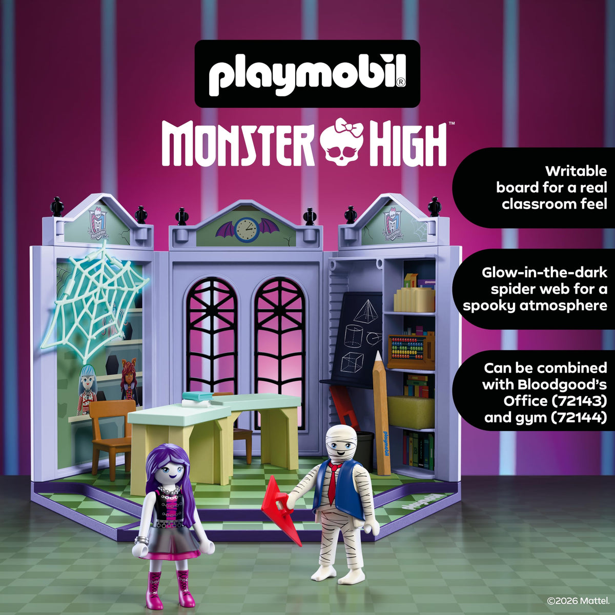 Monster High Classroom Playset with Blackboard & Glow‑in‑the‑Dark Spider Web U6216