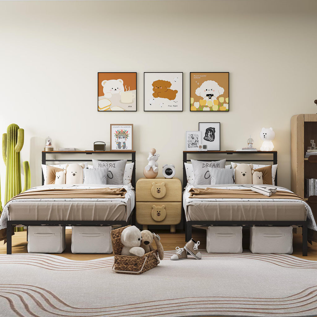 Twin Bed Frame with LED Lights & Charging Station T866
