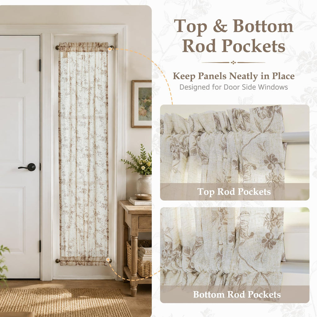 Taupe Linen Floral 72 Inch Rod Pocket Curtains 2 Panels Q244