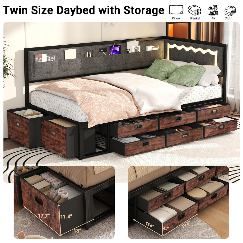 Grey Twin Daybed with Storage M70546
