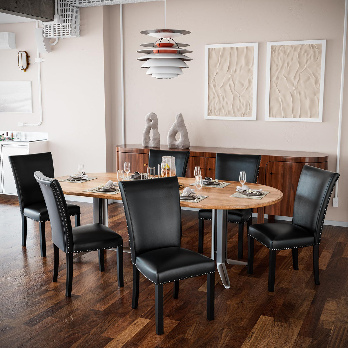 Black PU Leather Upholstered Dining Chairs Set of 2 W5281