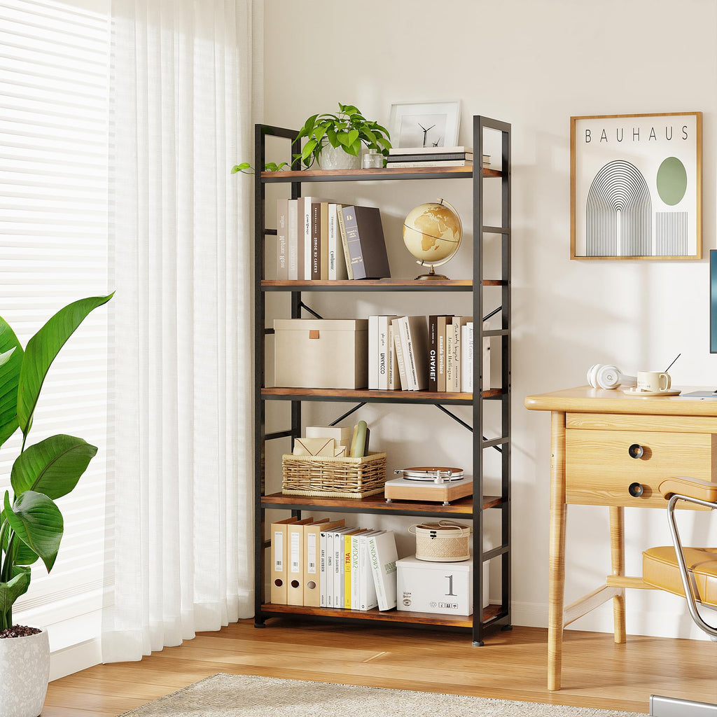 32 Inch 5-Tier Wood Metal Bookshelf O35624