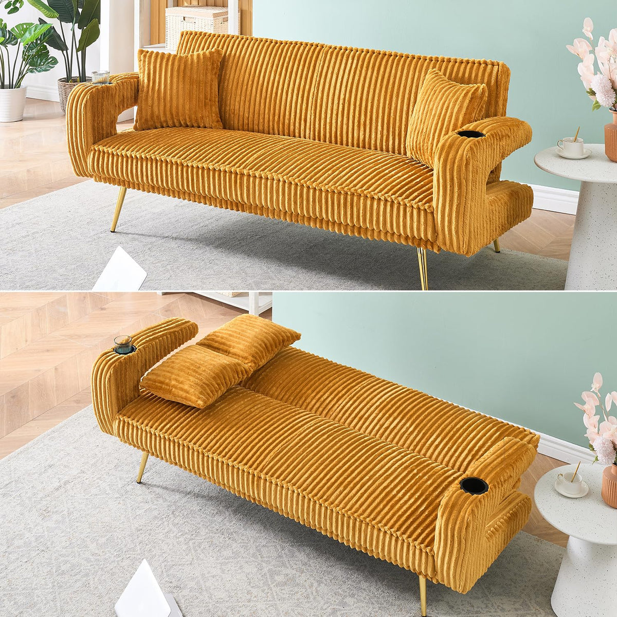 Orange Velvet Convertible Sofa Bed K9978