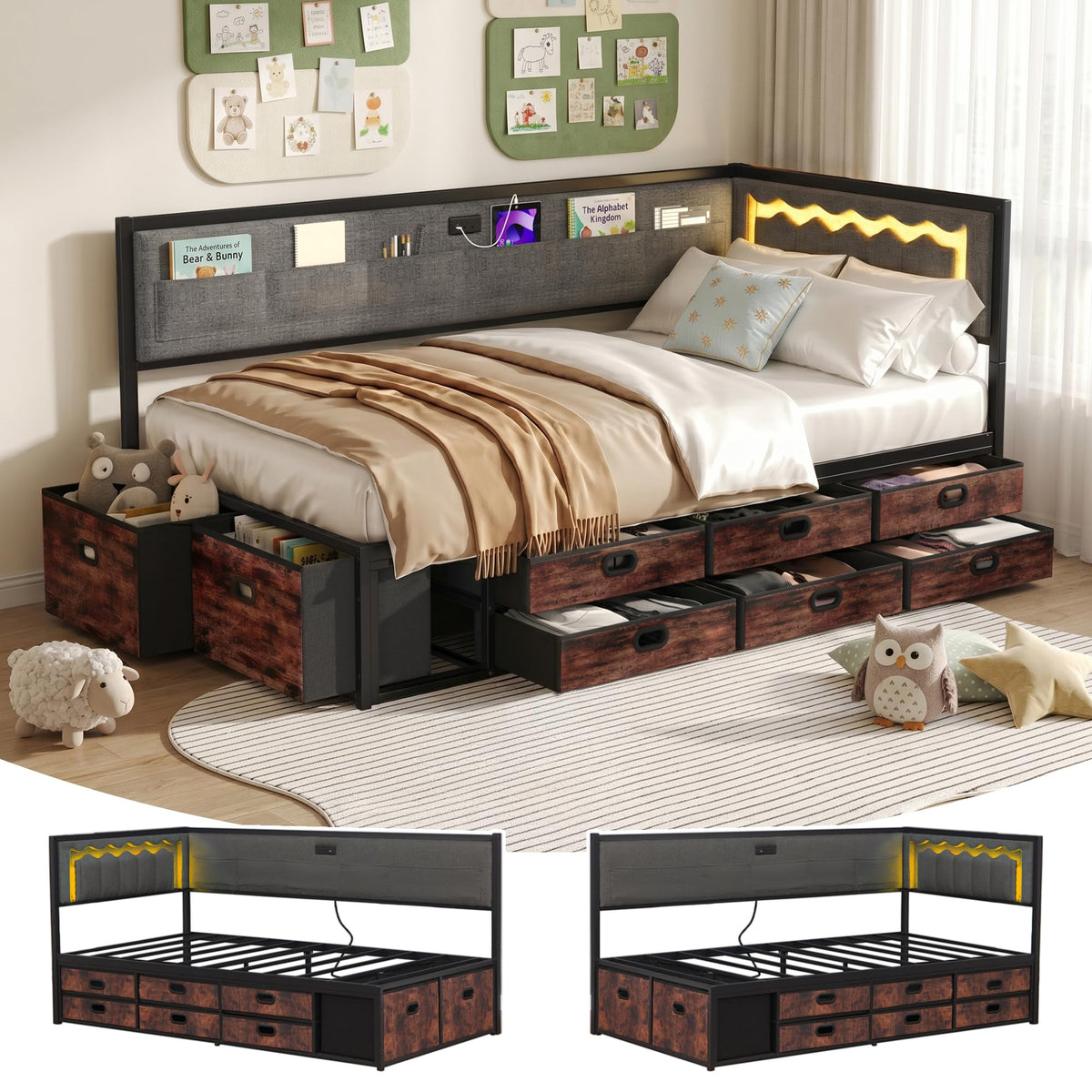 Grey Twin Daybed with Storage M70546