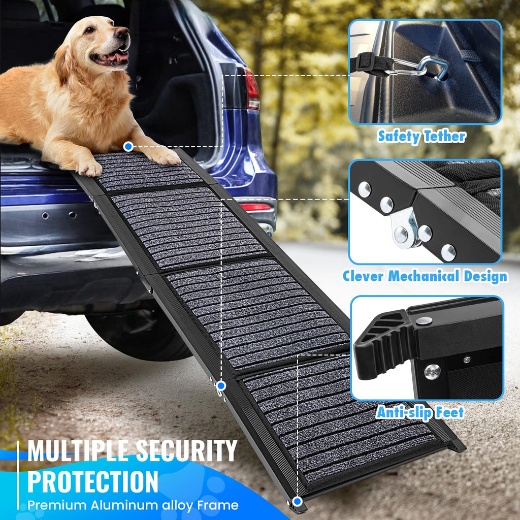 Folding Dog Ramp for Cars, 63"x17" Non-Slip Portable Pet Ramp U148042