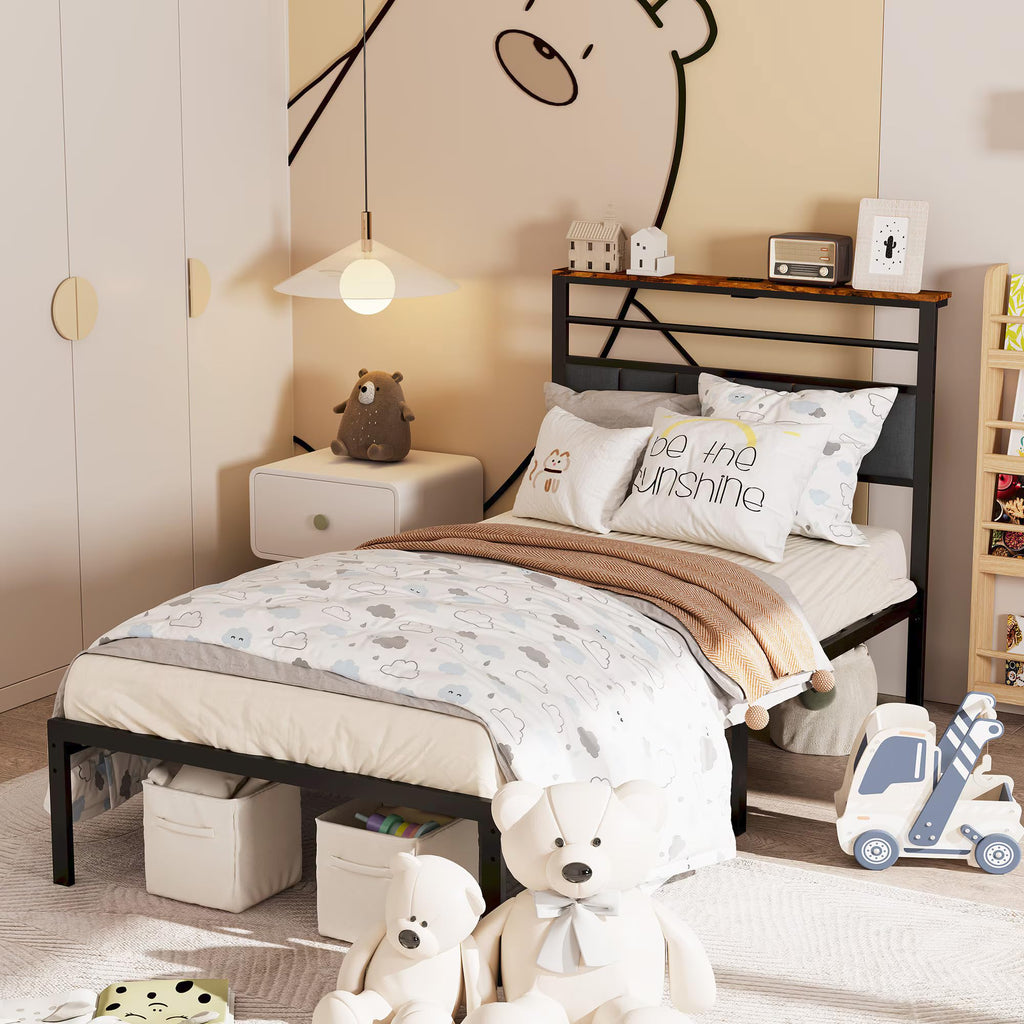 Twin Bed Frame with LED Lights & Charging Station T866
