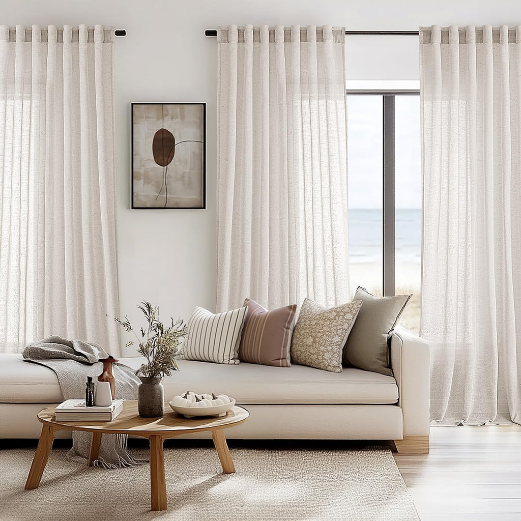 Natural White Semi Sheer Linen Curtains 120 inch 2 Panels S27964