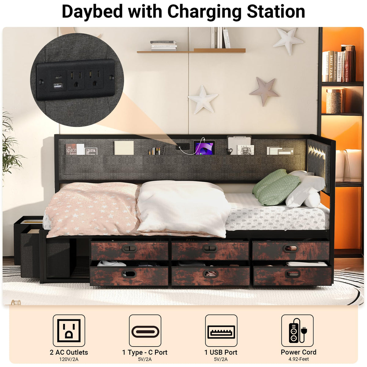 Grey Twin Daybed with Storage M70546