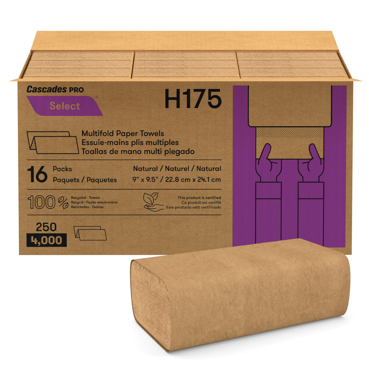 Multifold Paper Towels 250 Sheets 16 Packs Natural Brown A325