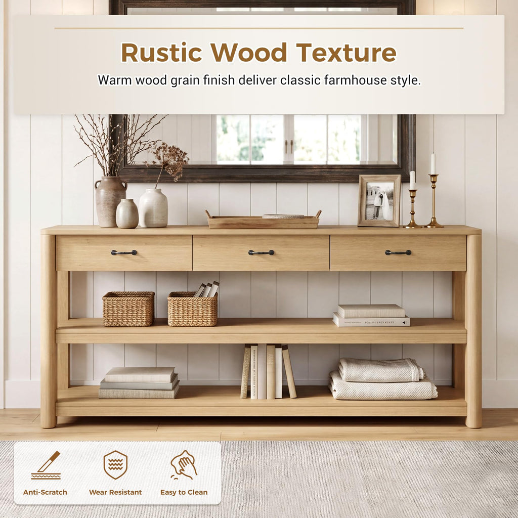 Oak Console Table with Storage Drawers F782