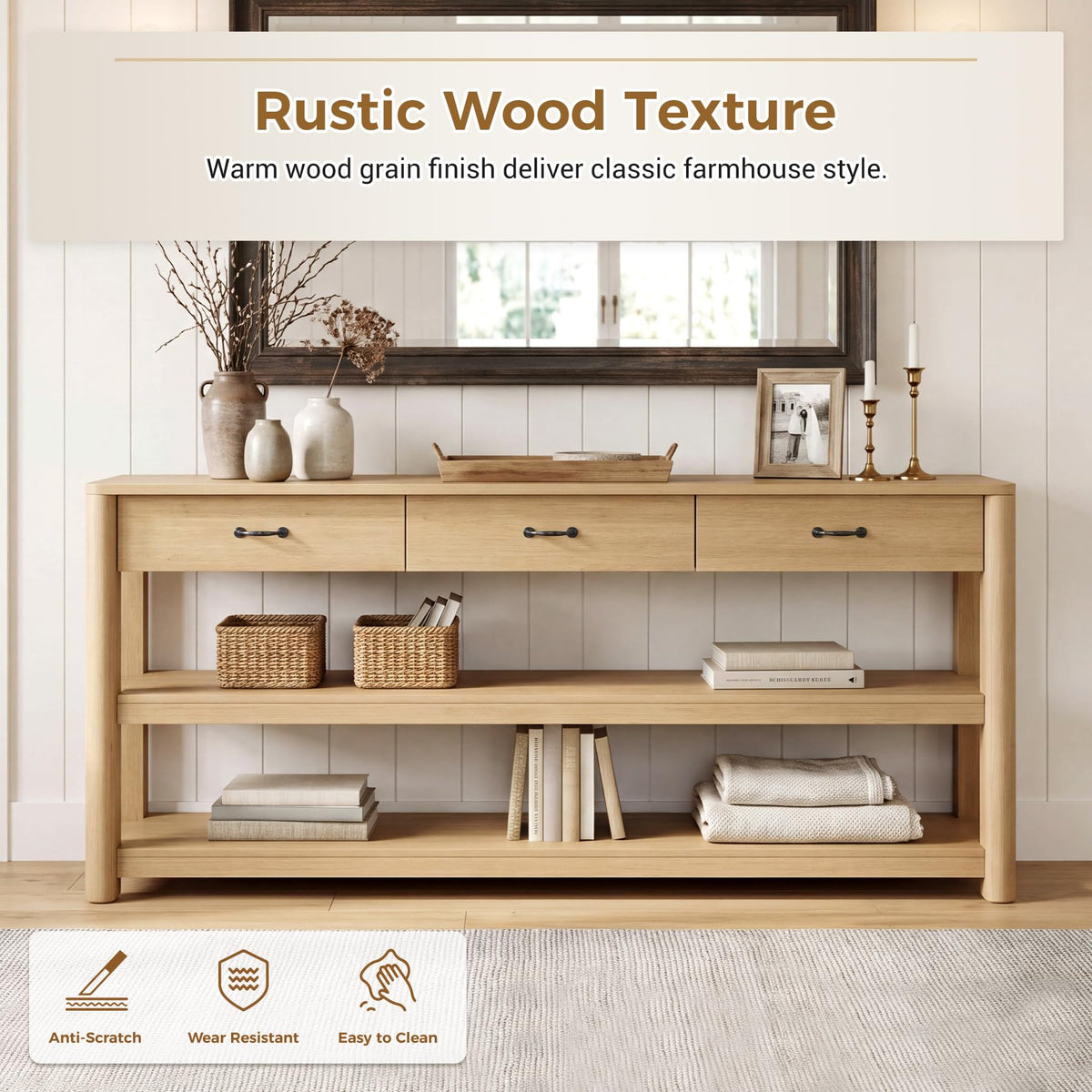 Oak Console Table with Storage Drawers F782