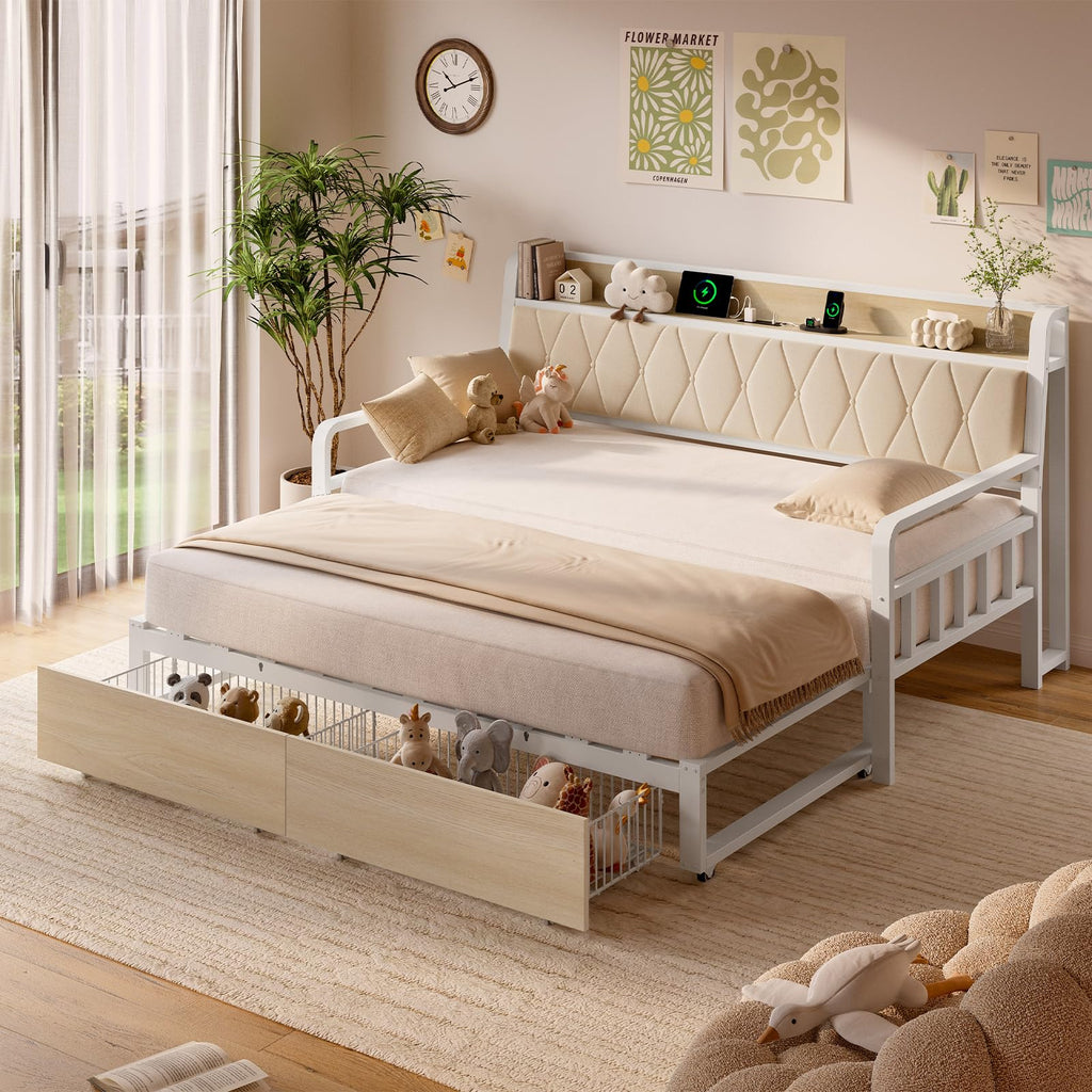 White Twin Daybed with Pop up Trundle X863524