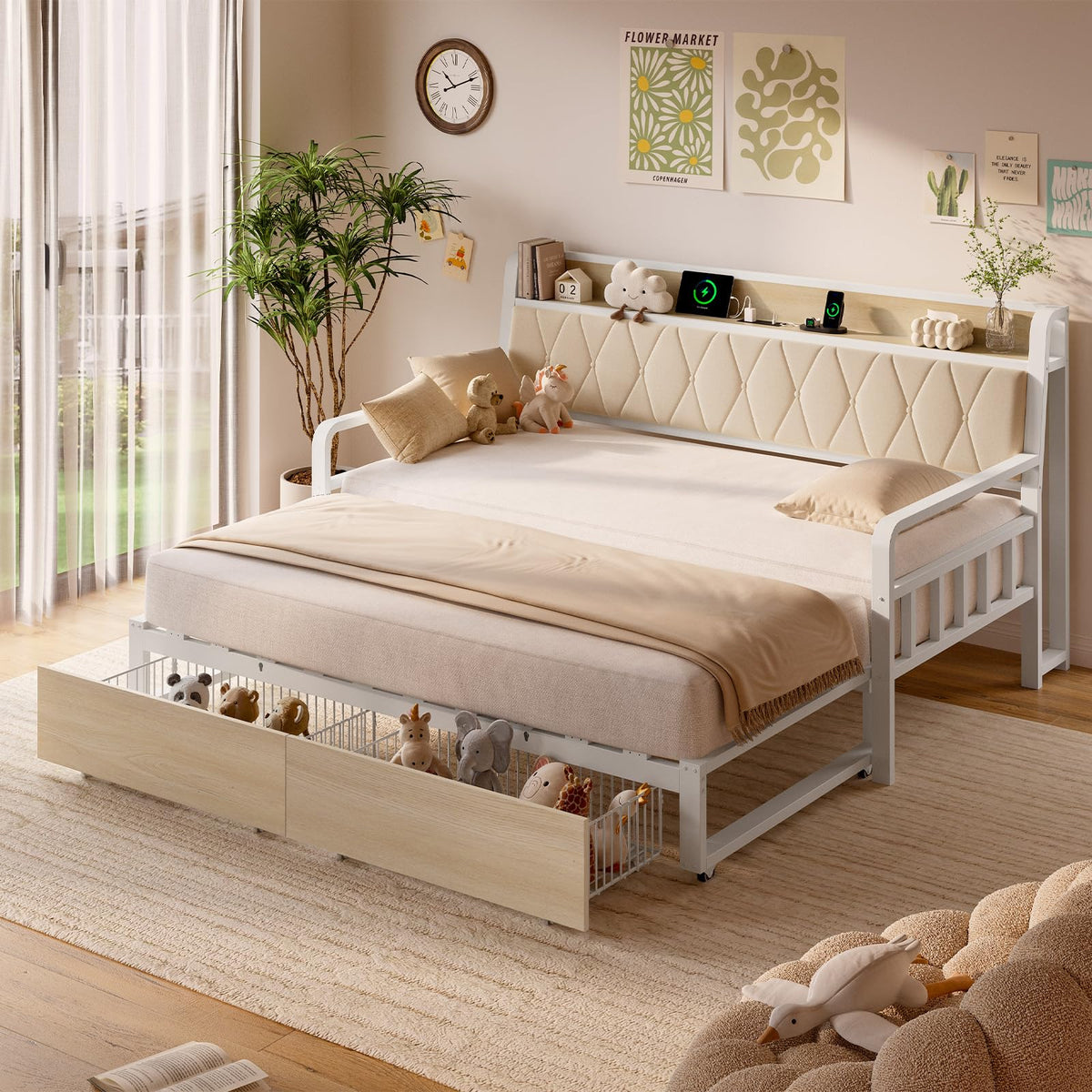 White Twin Daybed with Pop up Trundle X863524