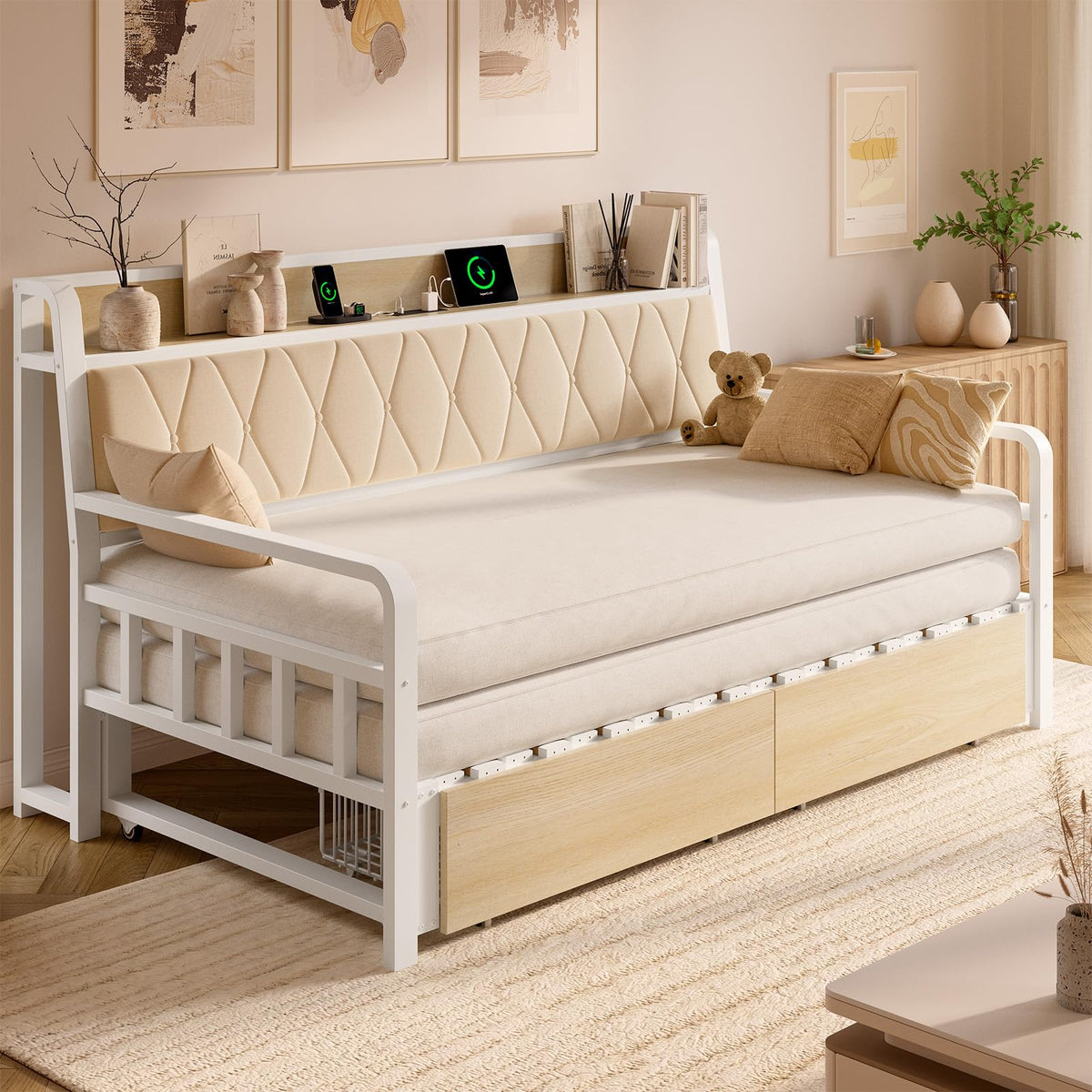 White Twin Daybed with Pop up Trundle X863524