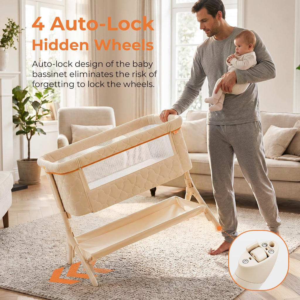 Beige 3-in-1 Foldable Baby Bassinet with Wheels F33314