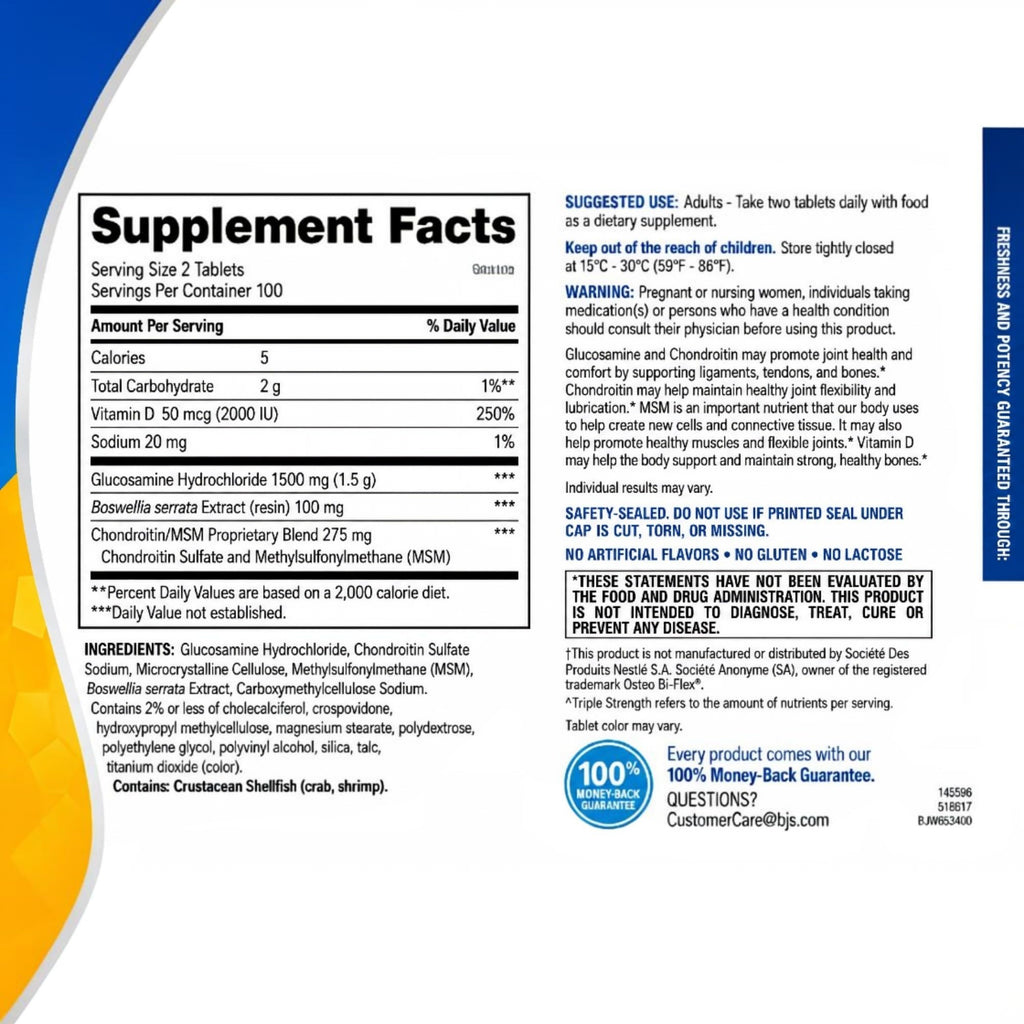 Glucosamine Chondroitin MSM D3 Joint Supplement Tablets 200 Count F705681