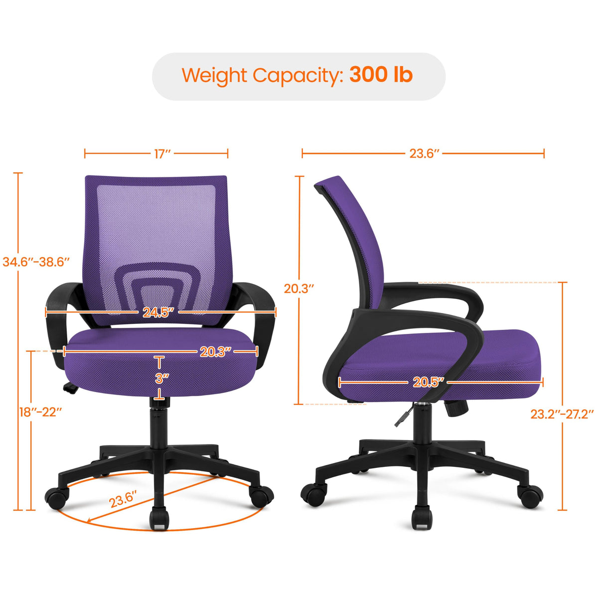 Purple Adjustable Swivel Mesh Office Chair Y39661