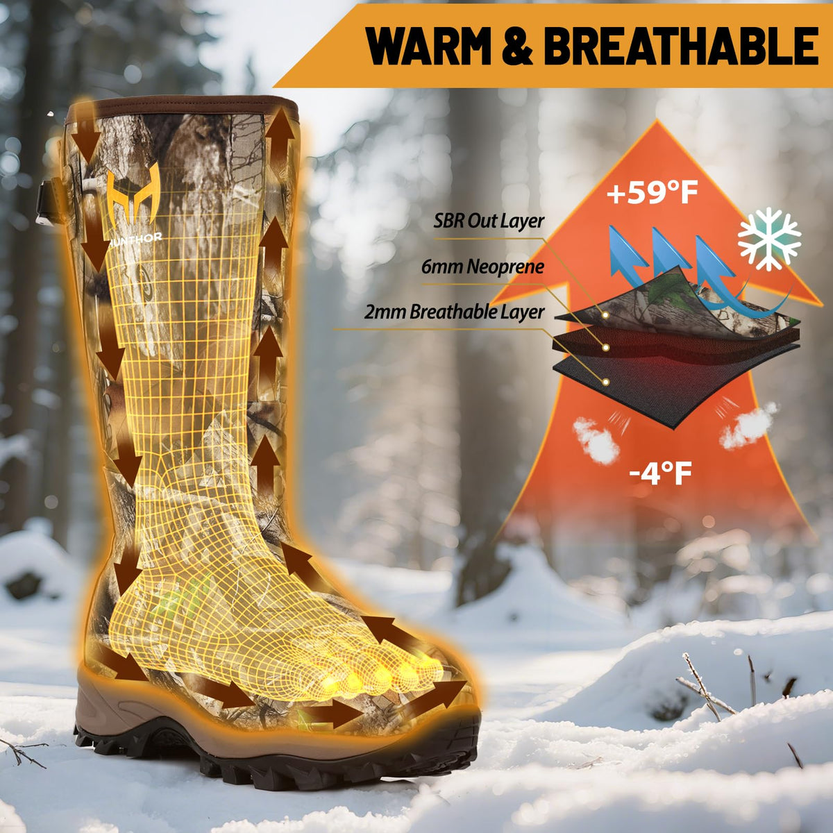Waterproof Insulated 6mm Neoprene Rubber Hunting Boots M494945