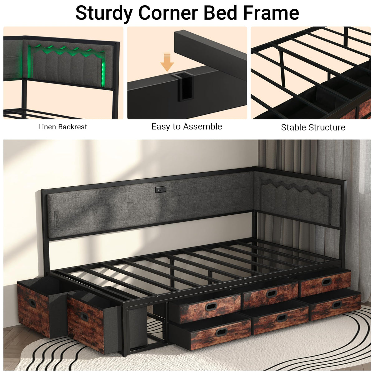 Grey Twin Daybed with Storage M70546