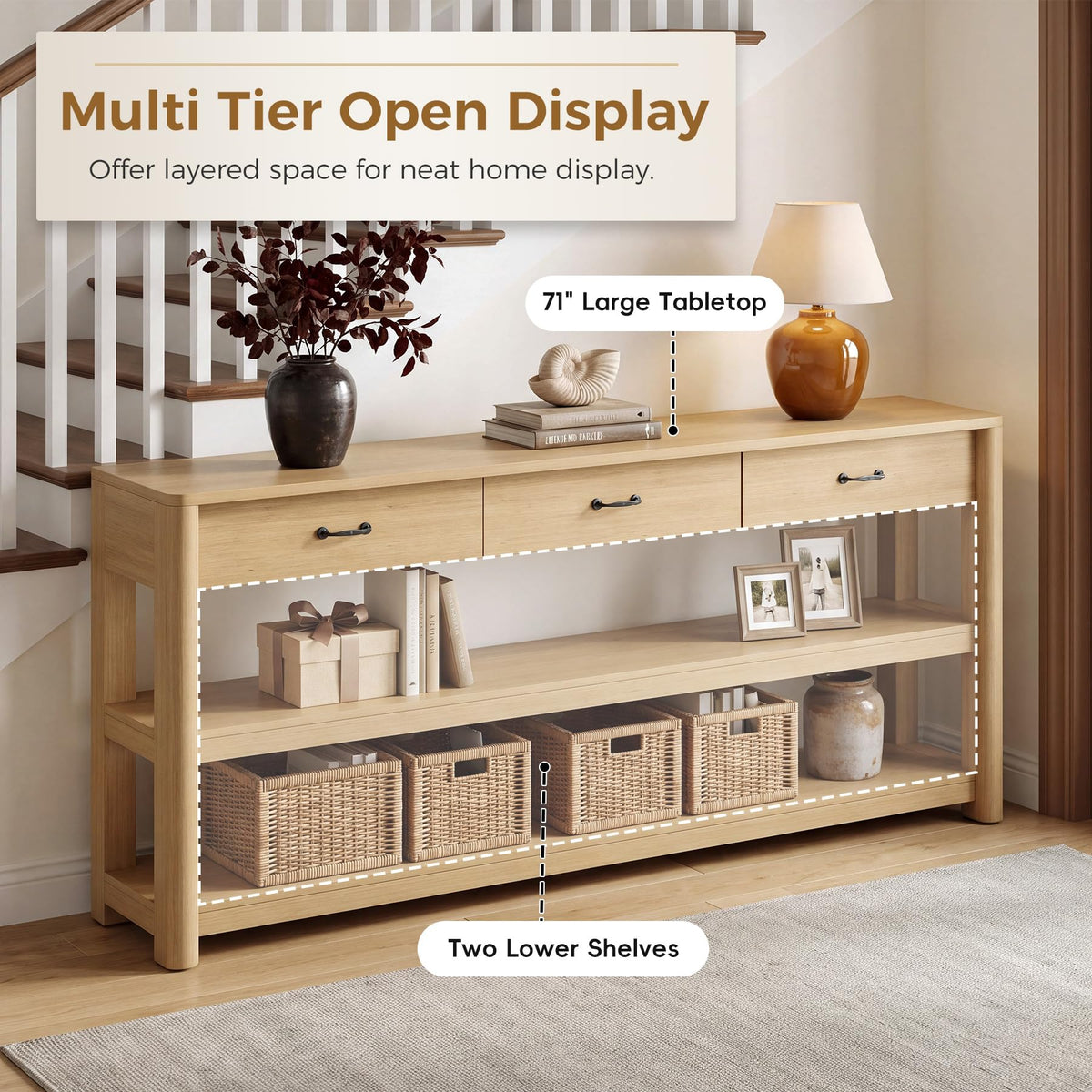 Oak Console Table with Storage Drawers F782