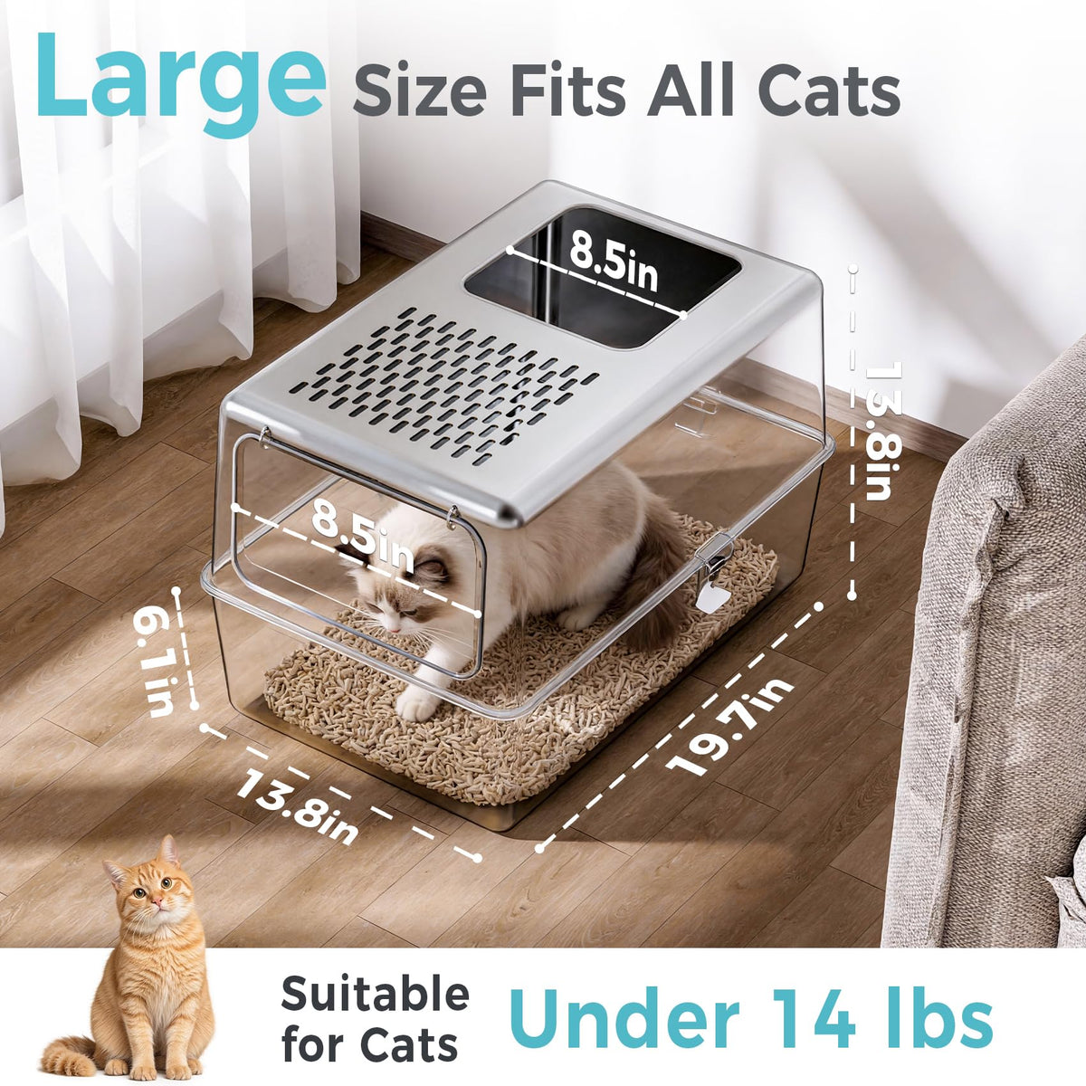 Enclosed Stainless Steel Cat Litter Box with Lid B5969