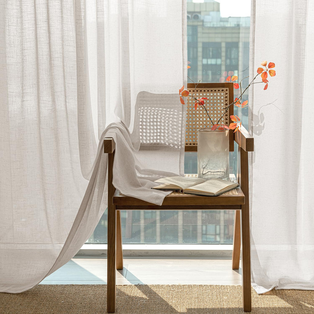 Natural White Semi Sheer Linen Curtains 120 inch 2 Panels S27964