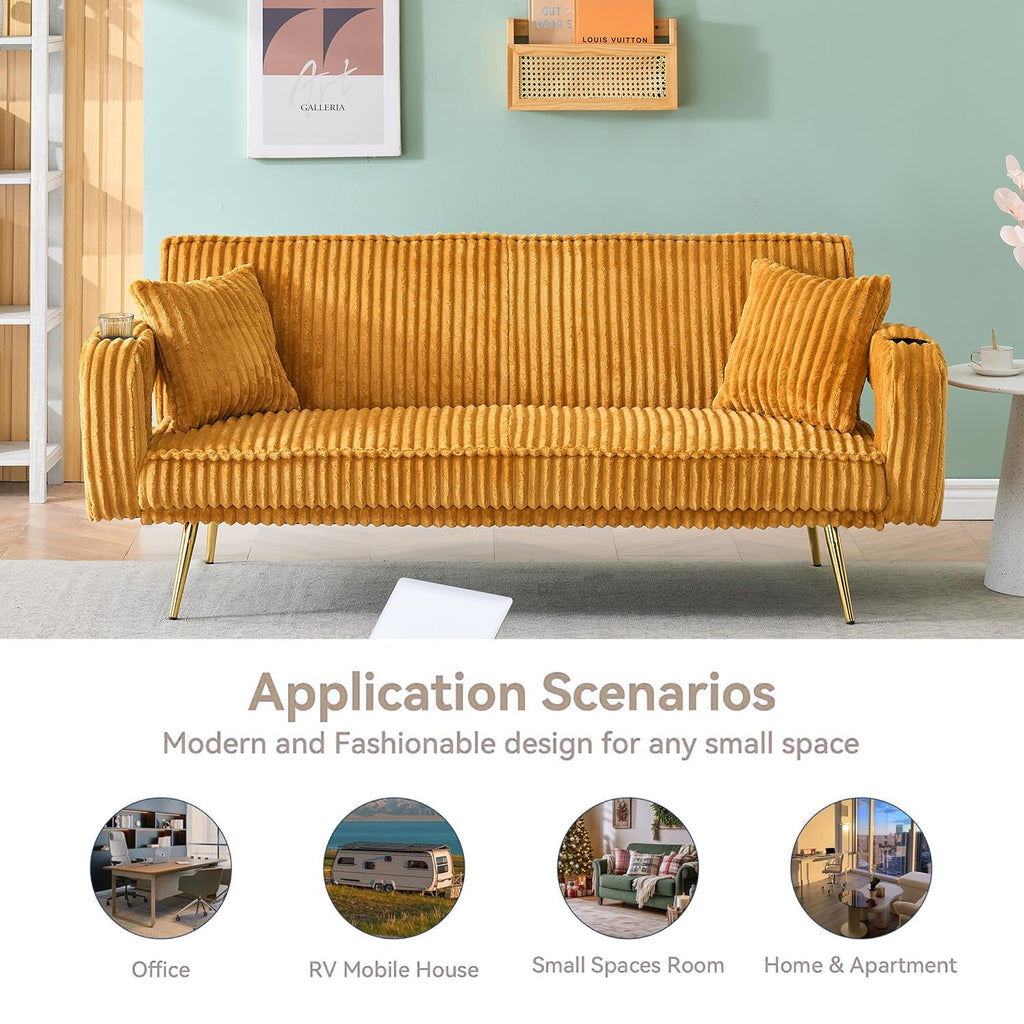 Orange Velvet Convertible Sofa Bed K9978