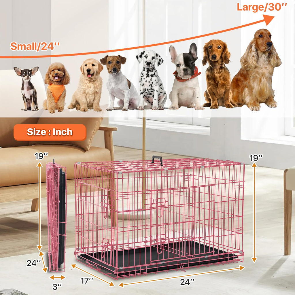 Folding Metal Dog Crate with Tray & Divider C548313